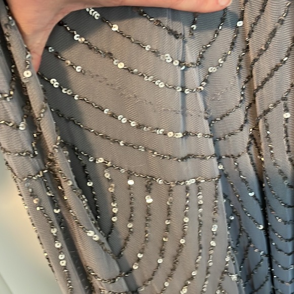Adrianna Papell Art Deco beaded Blouson Gown size 6 in color Dusty Blue. - Picture 6 of 9